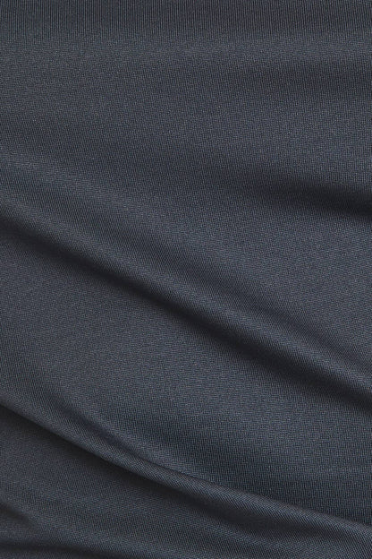 Mock Neck Indigo Long Sleeve Shirring Detail Top