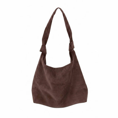 Vegan Suede Knotted Handle Hobo Shoulder Bag In Espresso