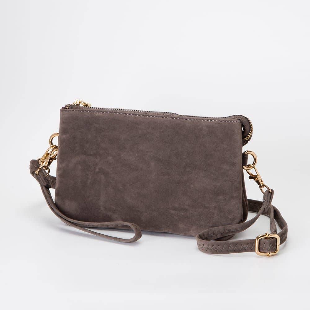 Faux Suede 3 Compartment Crossbody Bag
