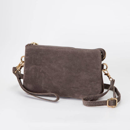 Faux Suede 3 Compartment Crossbody Bag