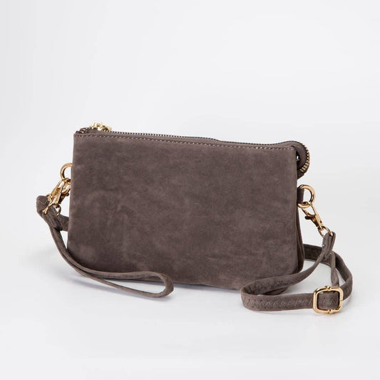 Faux Suede 3 Compartment Crossbody Bag