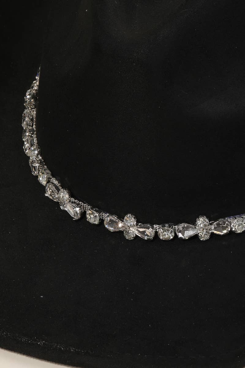 Black Rhinestone Studded Strap Western Cowboy Hat