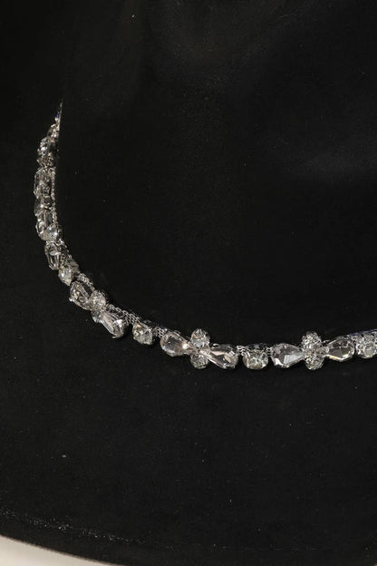 Black Rhinestone Studded Strap Western Cowboy Hat