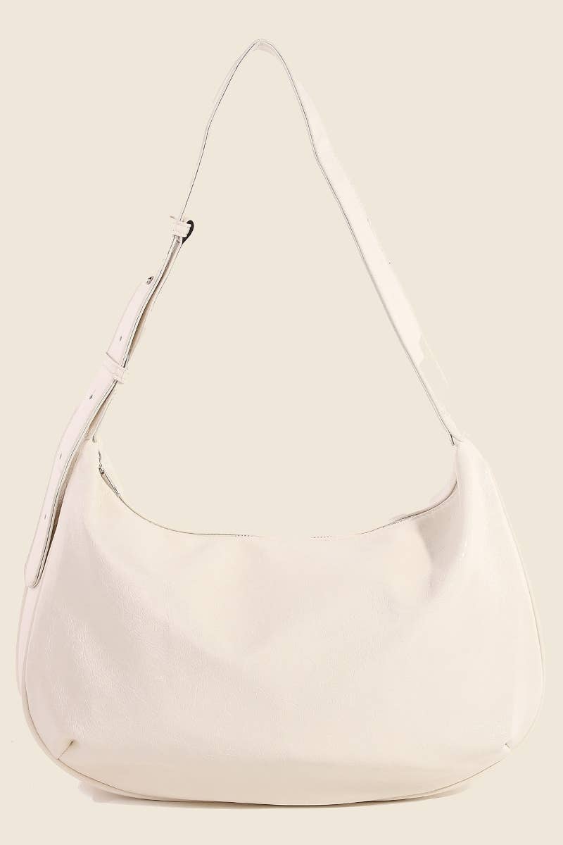 Leather Hobo Crescent Shoulder Bag | ivory, Brown, Khaki