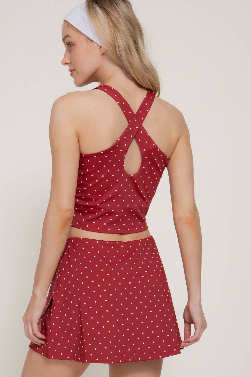 Polka Dot Wrap Activewear Skort in Red