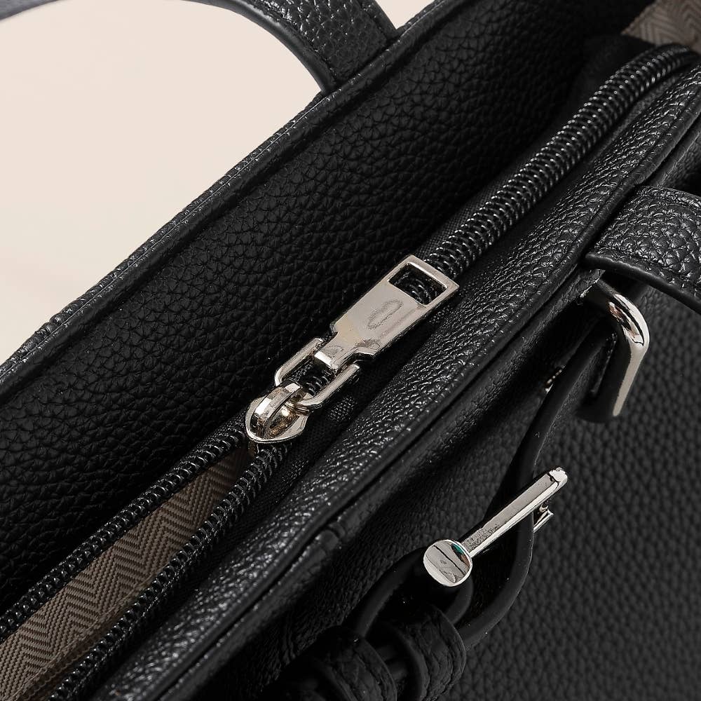 Black Belt Strap Textured Hand Bag