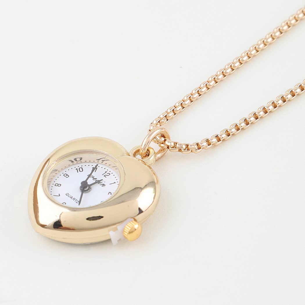 Gold Heart Pocket Watch Chain Necklace