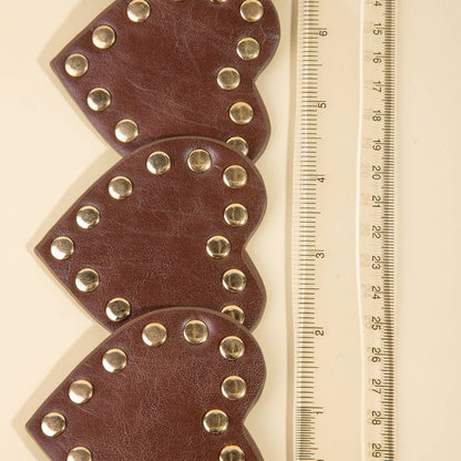 Heart Brown Studded Trim Vegan Leather Belt