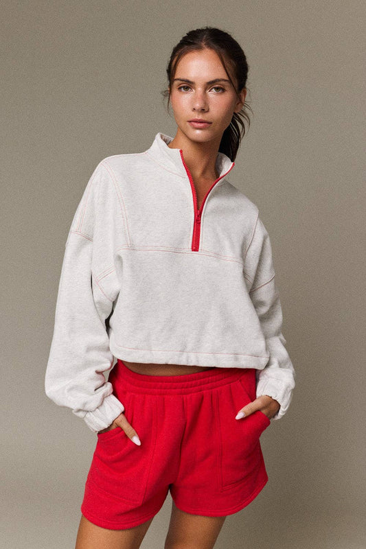 Anna Contrast Stitch Red and Grey Pullover
