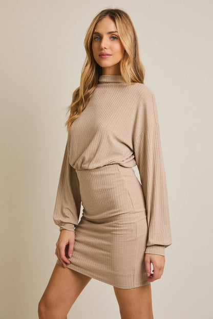 Taupe Mock Neck Sweater Dress