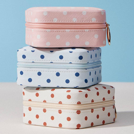 Polka Dot Pattern Print Portable Square Jewelry Box