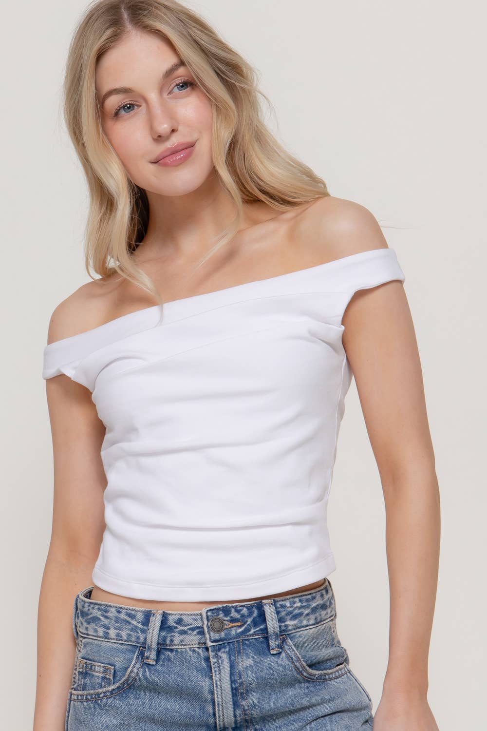 Wide Boat Neck Draped Knit Top