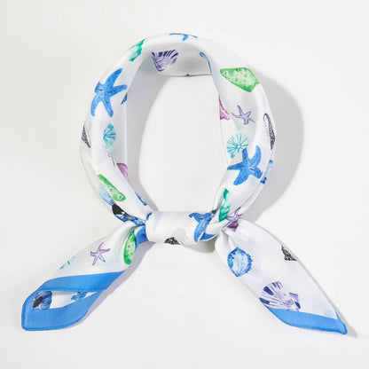 Coastal Seashell Pattern Square Satin Bandana Scarf