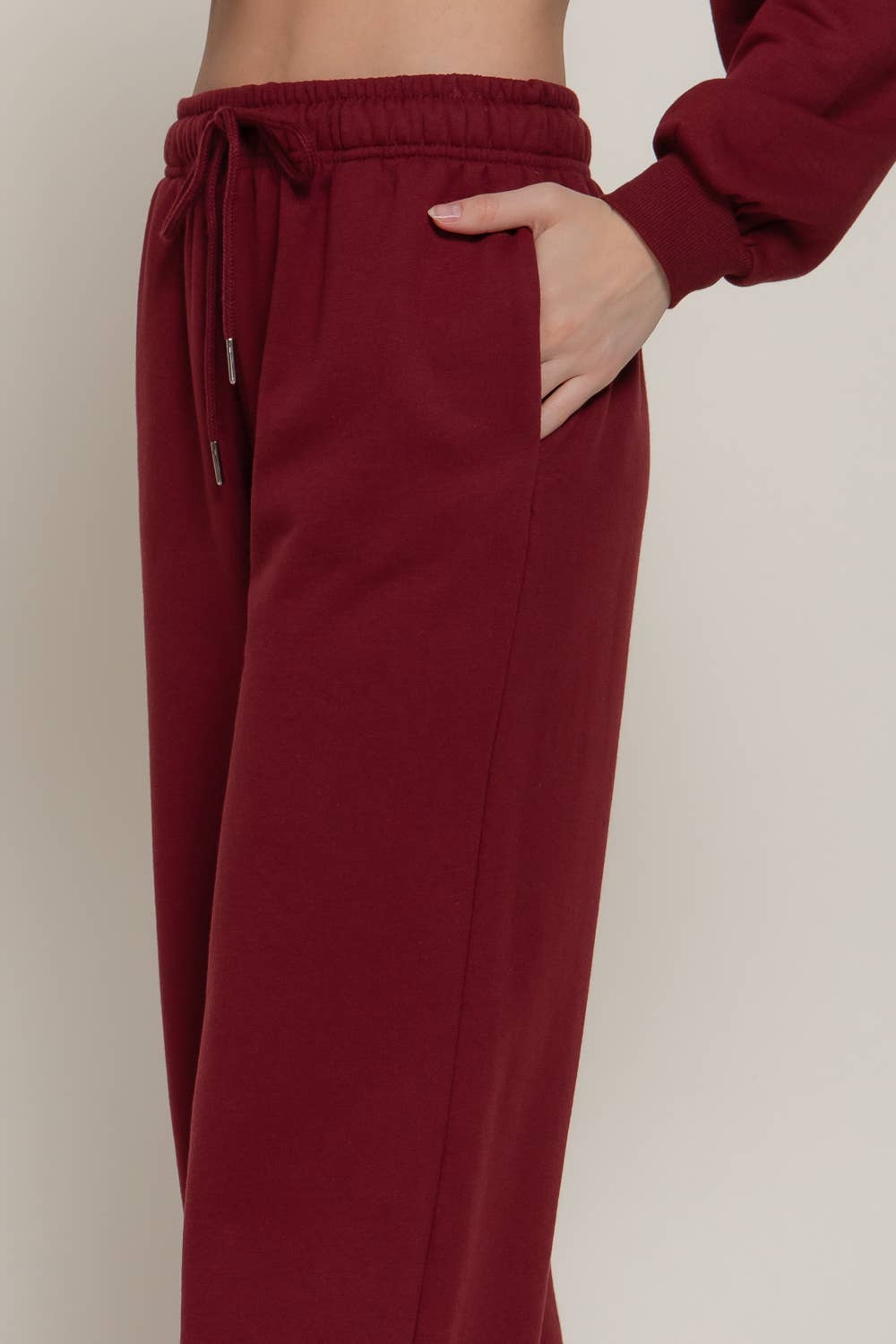 Straight Leg Inner Fleece Jogger Pants in Burgundy