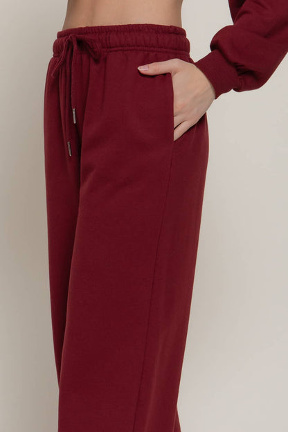 Straight Leg Inner Fleece Jogger Pants in Burgundy