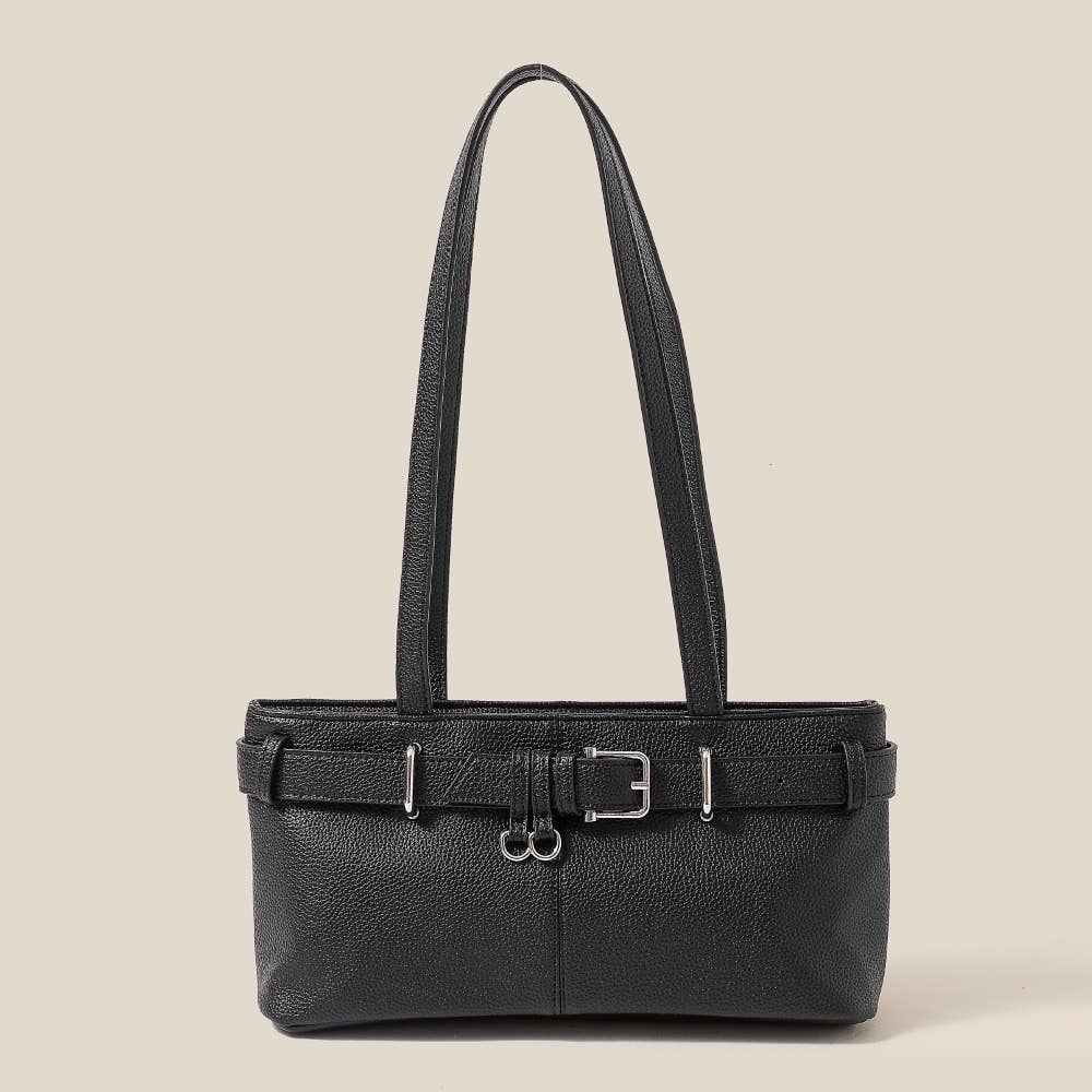 Black Belt Strap Textured Hand Bag
