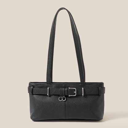 Black Belt Strap Textured Hand Bag