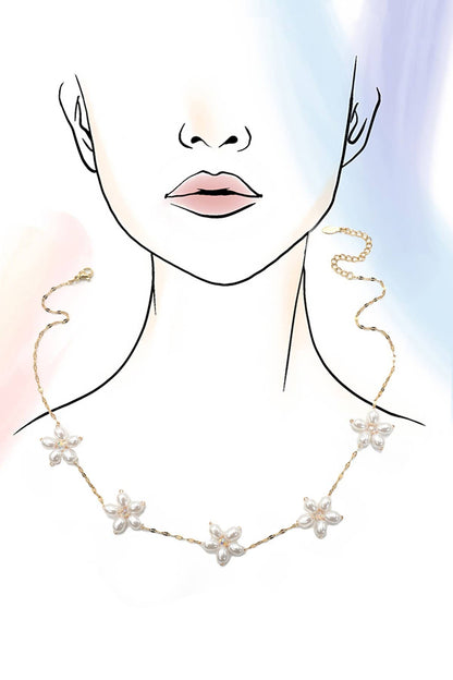 Pearl Flower Station Necklace