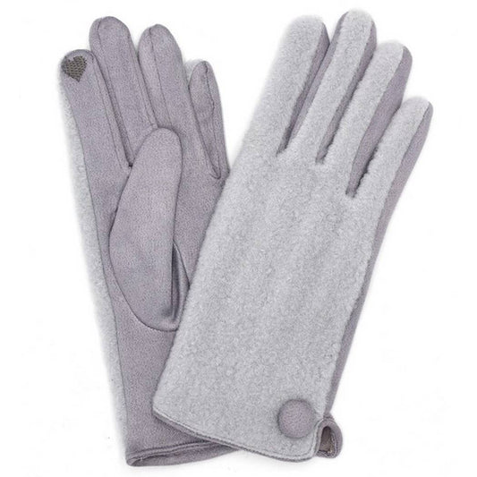 Button Soft Smart Touch Gloves Grey