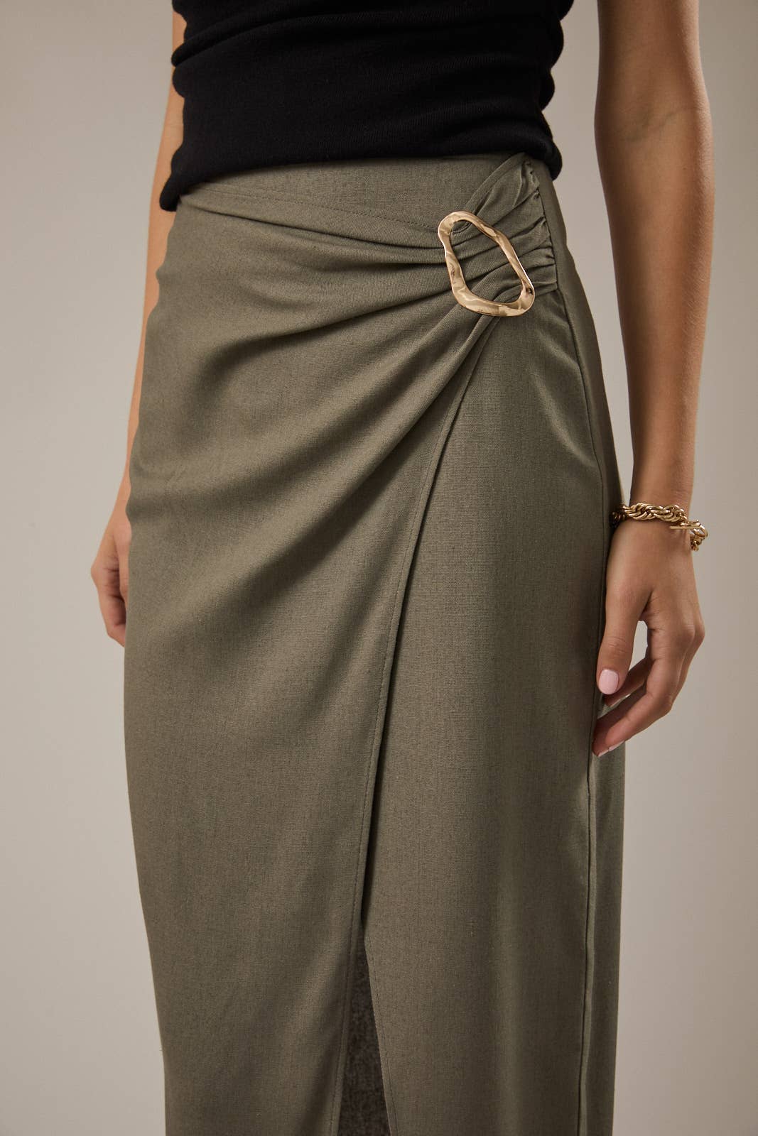 Olive Midi Skirt w/ Slit