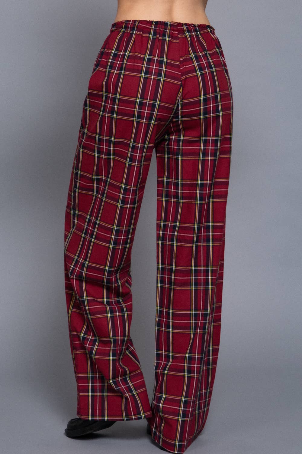 Wine Red/Navy Wide Leg Plaid PJ Pants