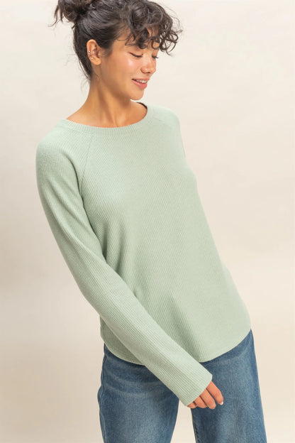 Sage Green Raglan Long Sleeve Casual Top