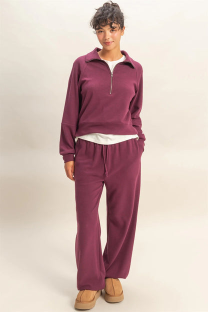 Dark Cherry Soft Ribbed Jogger Pants