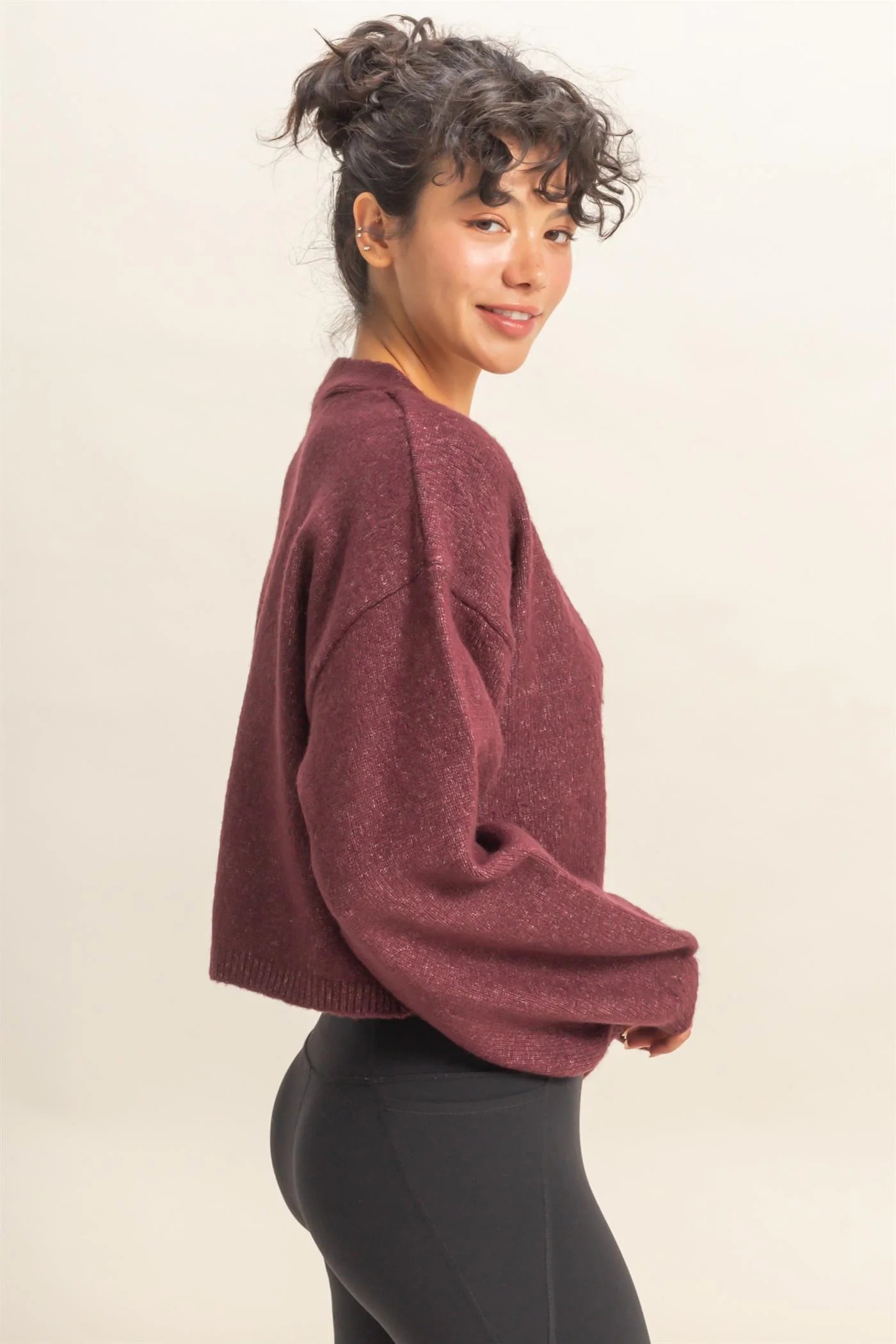 Dark Cherry Open Front Cardigan