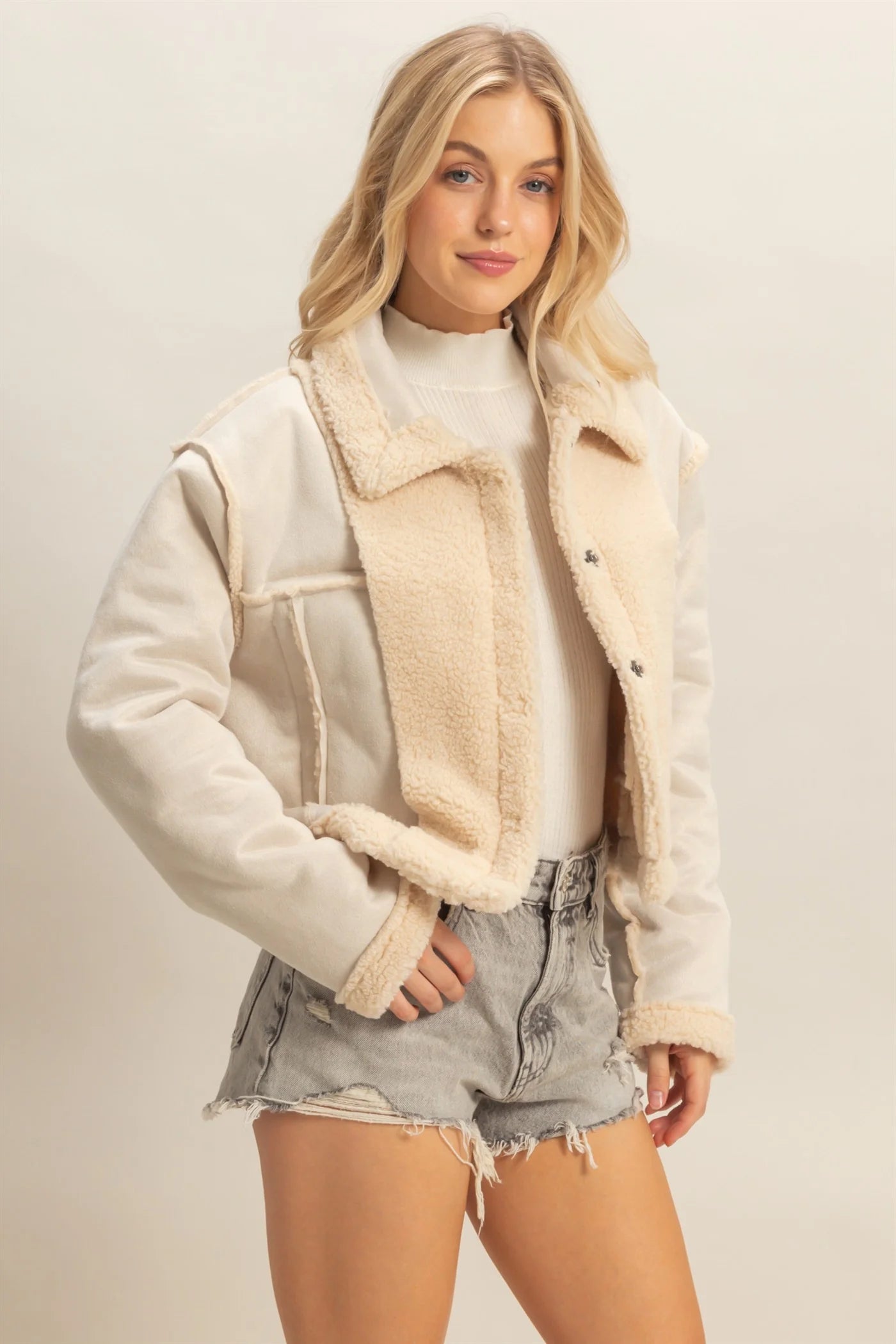 Cream Reversible Suede Sherpa Jacket