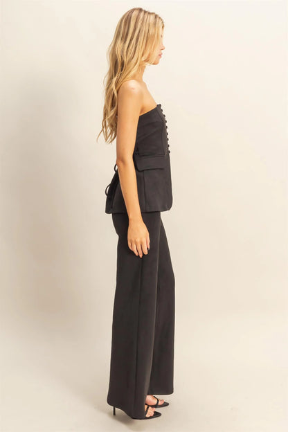 Black Suede Peplum Top