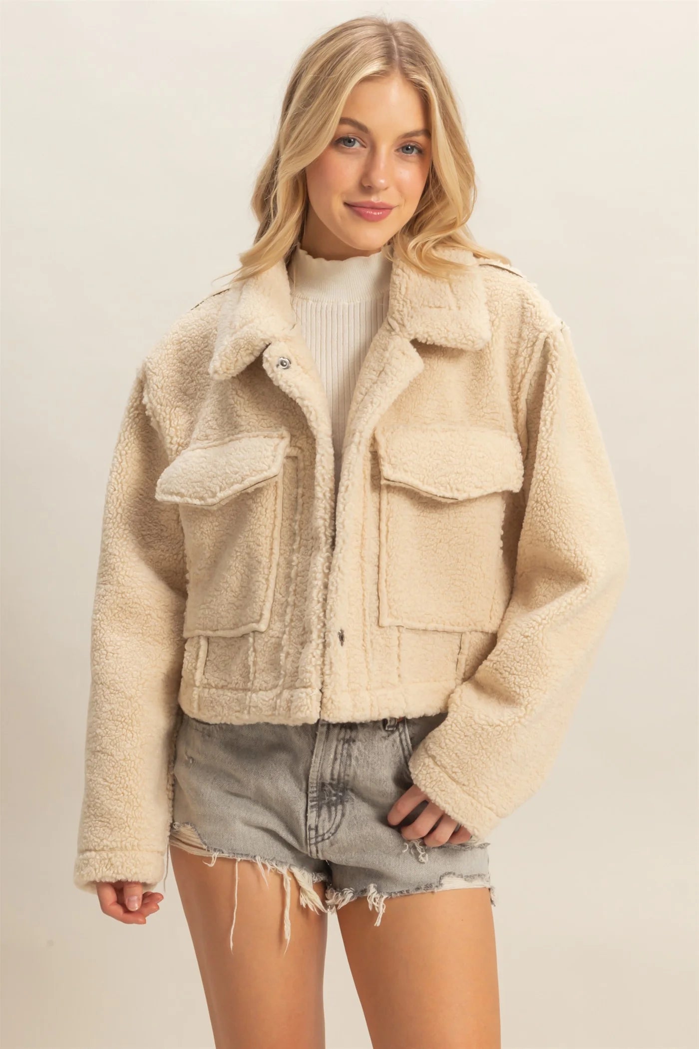 Cream Reversible Suede Sherpa Jacket