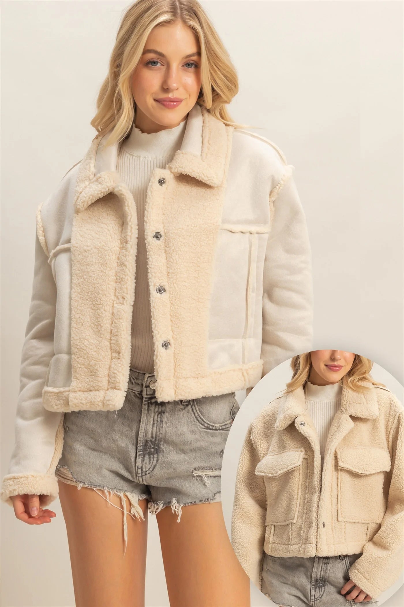 Cream Reversible Suede Sherpa Jacket