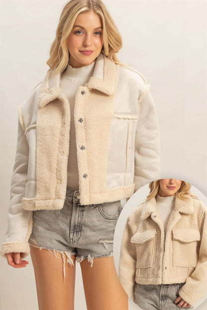 Cream Reversible Suede Sherpa Jacket