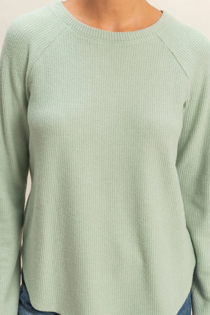 Sage Green Raglan Long Sleeve Casual Top