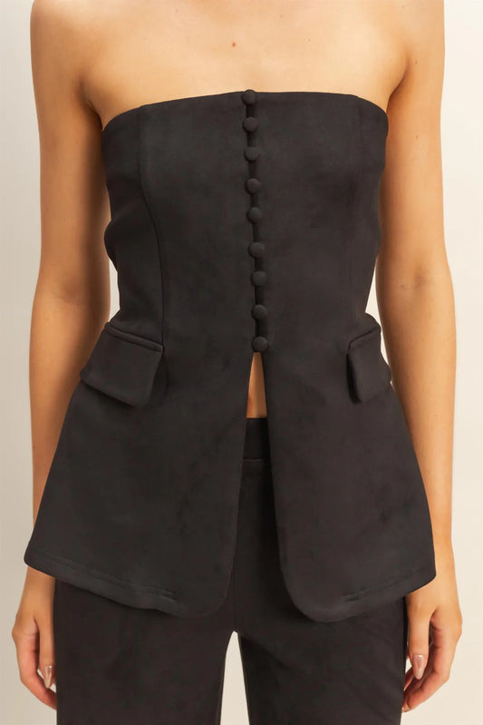 Black Suede Peplum Top