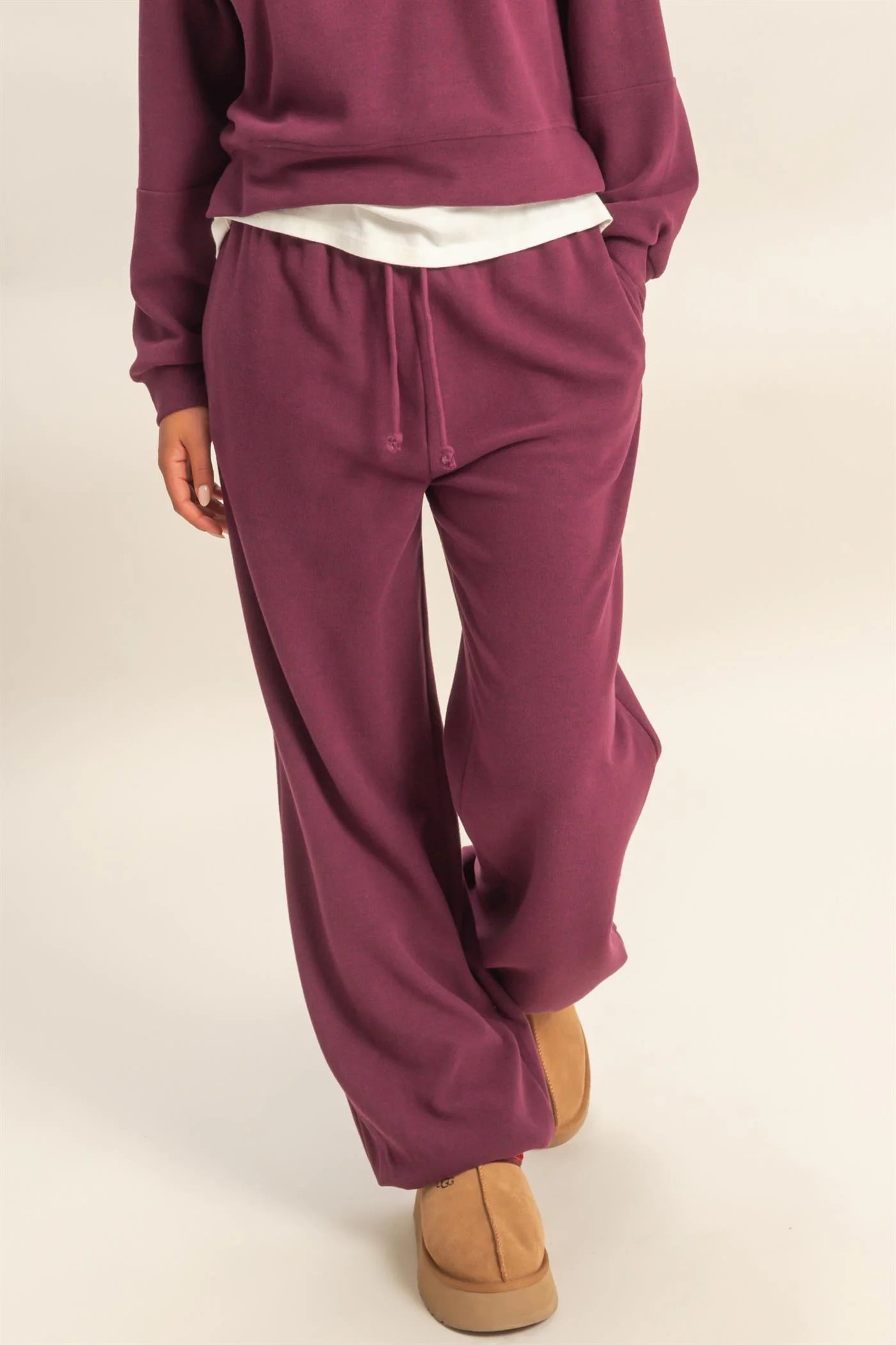 Dark Cherry Soft Ribbed Jogger Pants