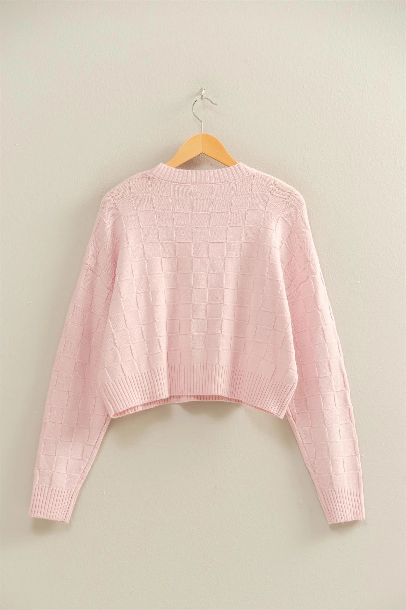 Light Pink Long Sleeve Square Texture Sweater