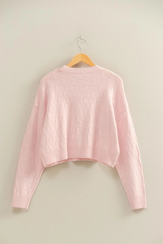 Light Pink Long Sleeve Square Texture Sweater