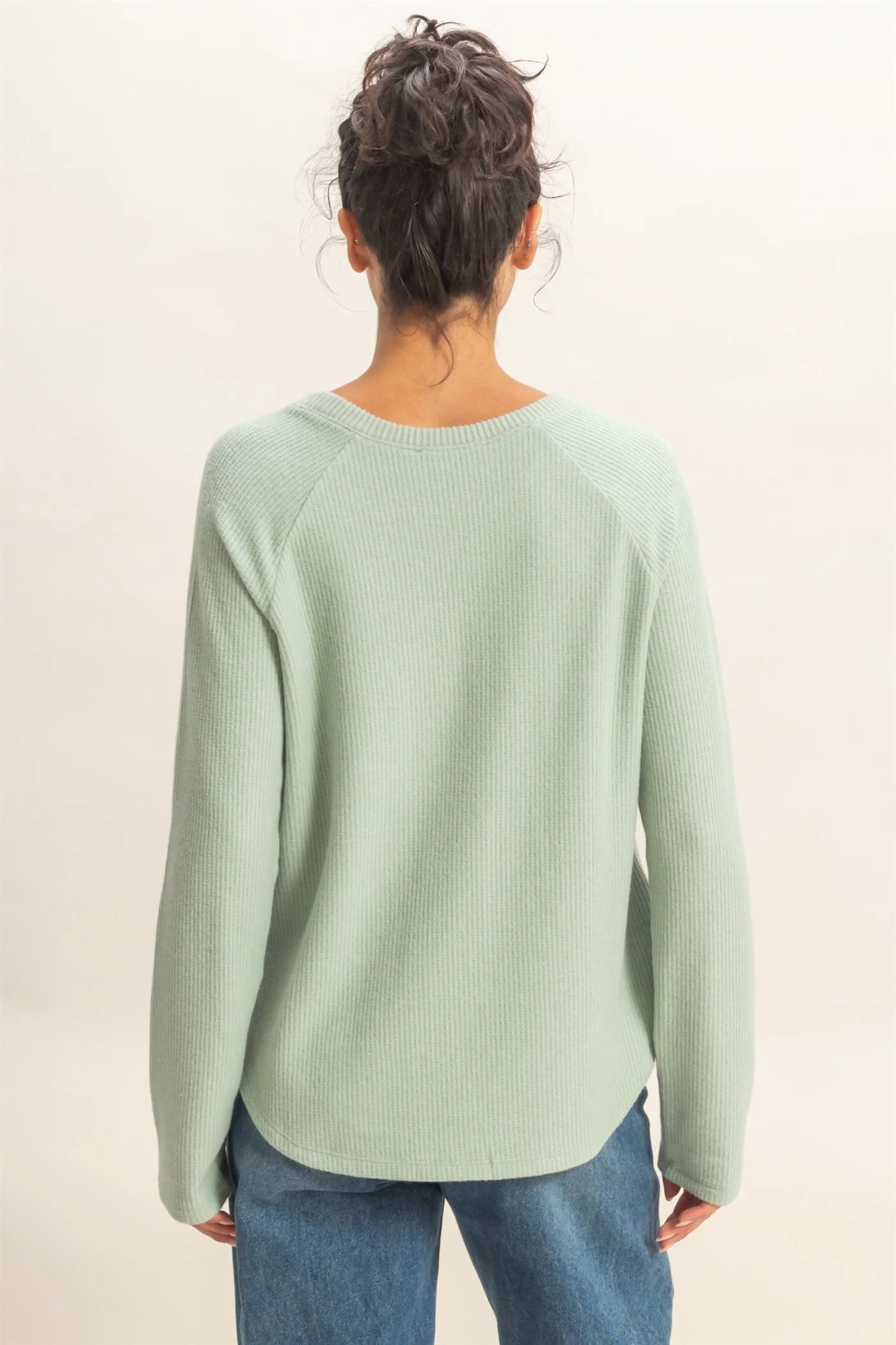 Sage Green Raglan Long Sleeve Casual Top