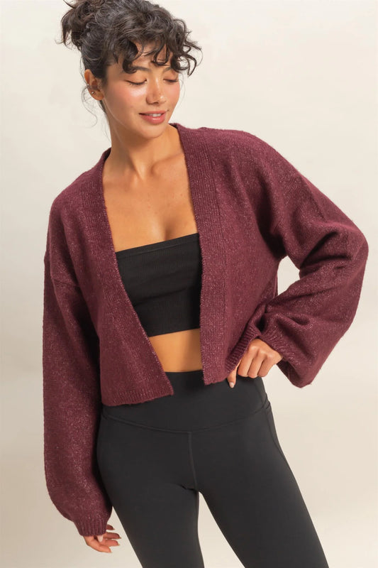 Dark Cherry Open Front Cardigan