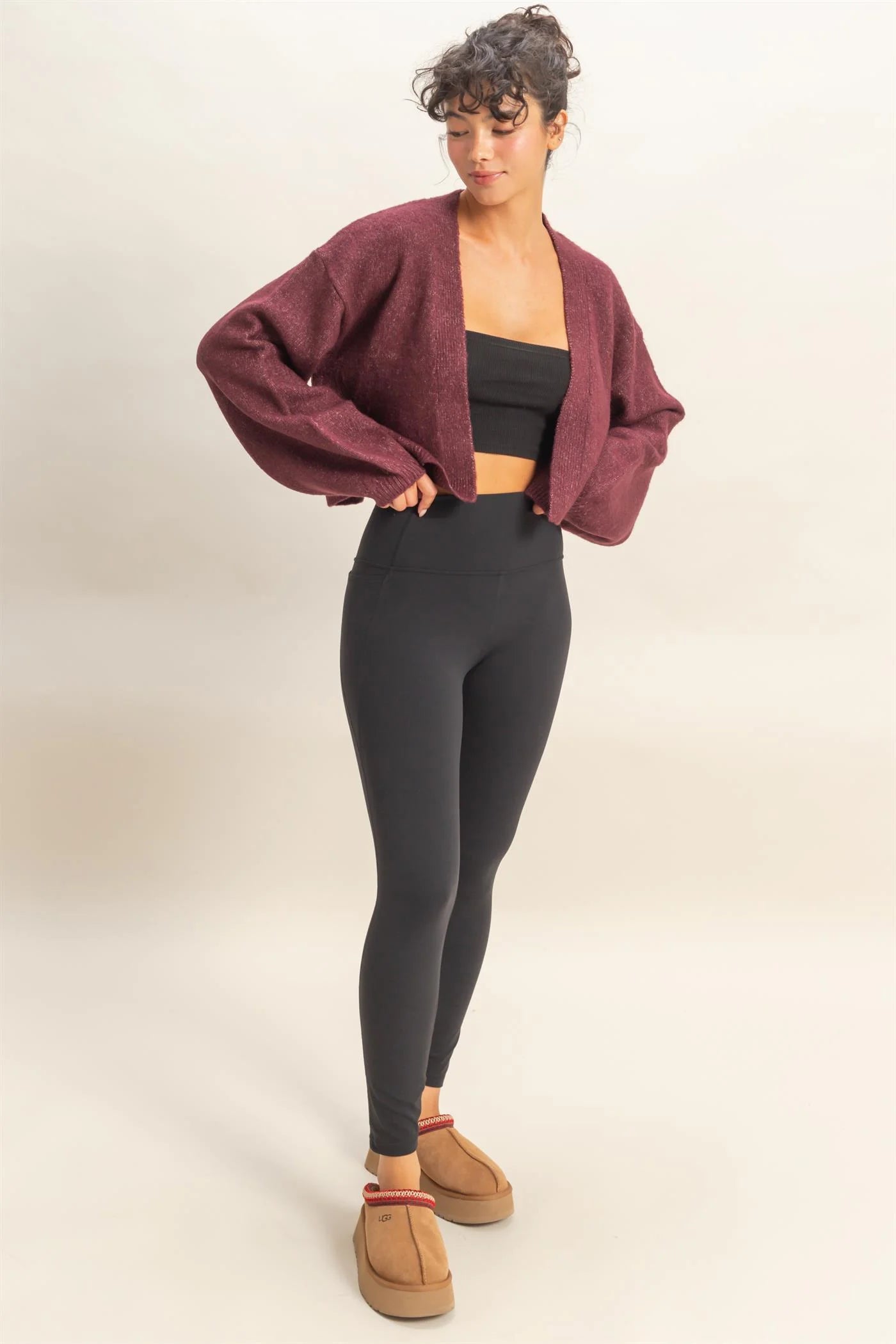 Dark Cherry Open Front Cardigan