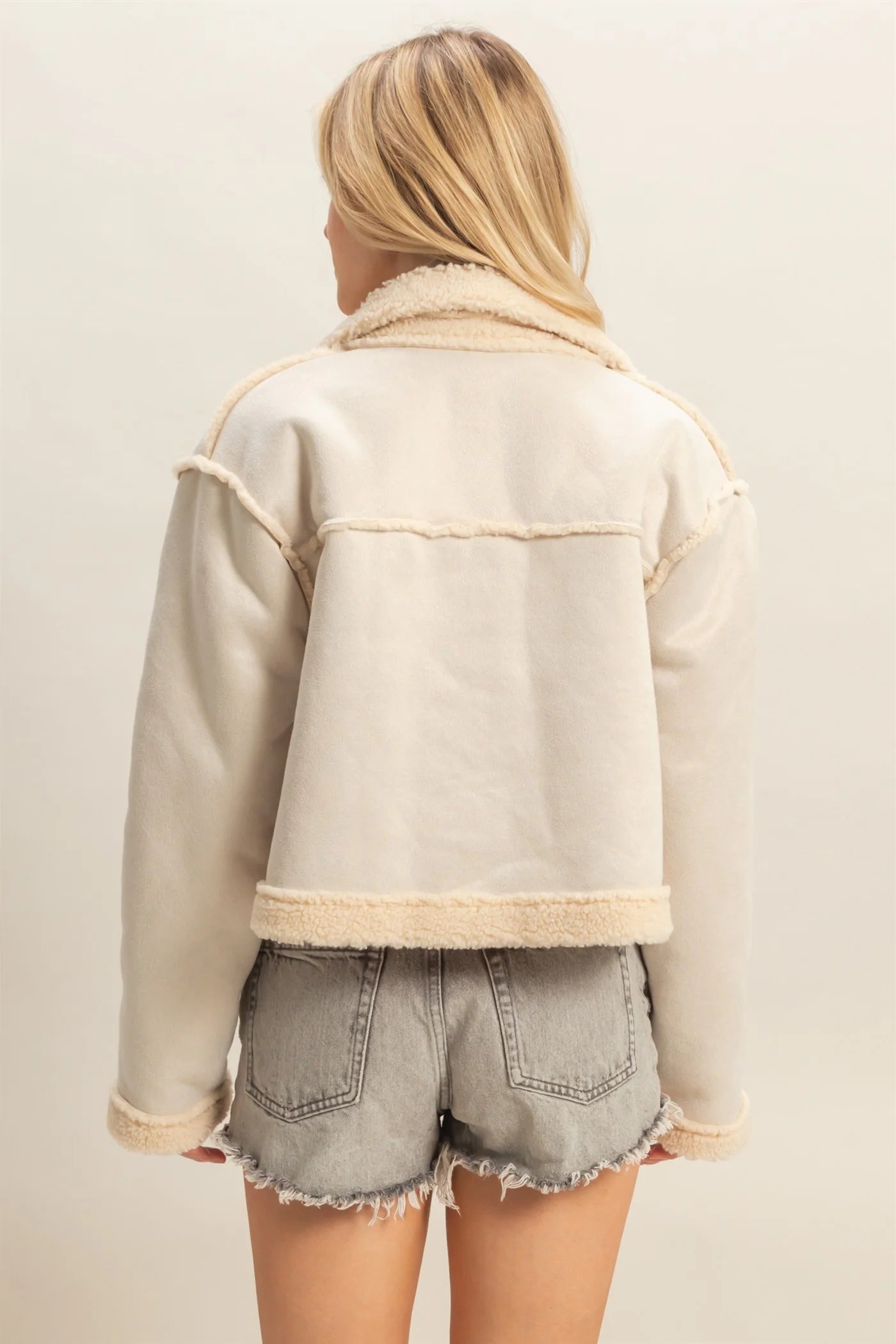 Cream Reversible Suede Sherpa Jacket