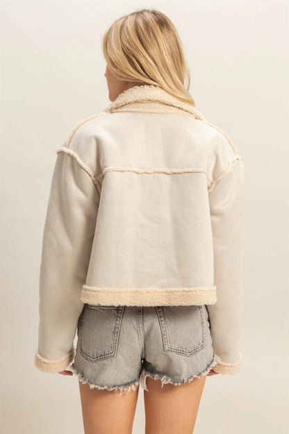 Cream Reversible Suede Sherpa Jacket