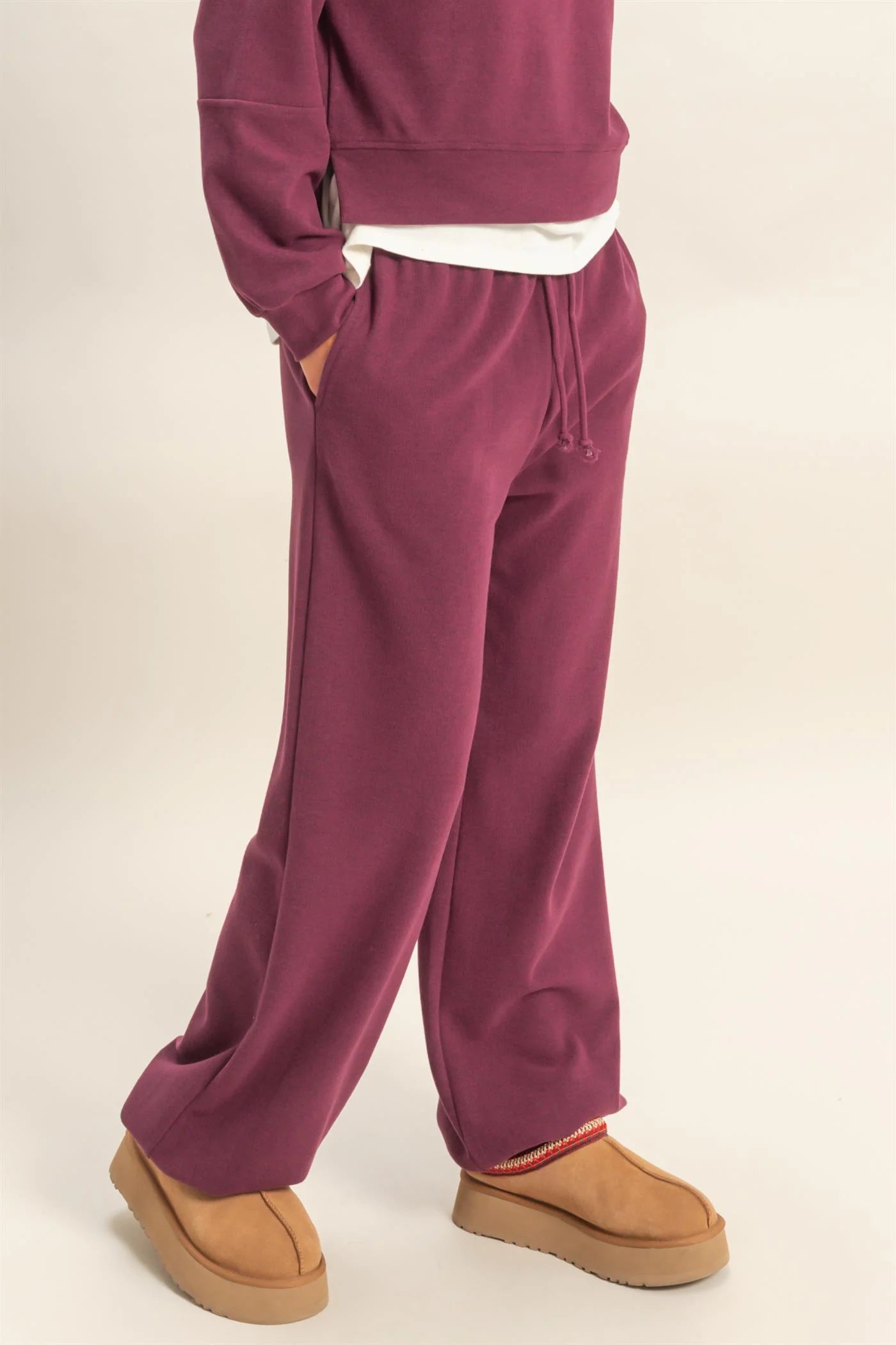 Dark Cherry Soft Ribbed Jogger Pants