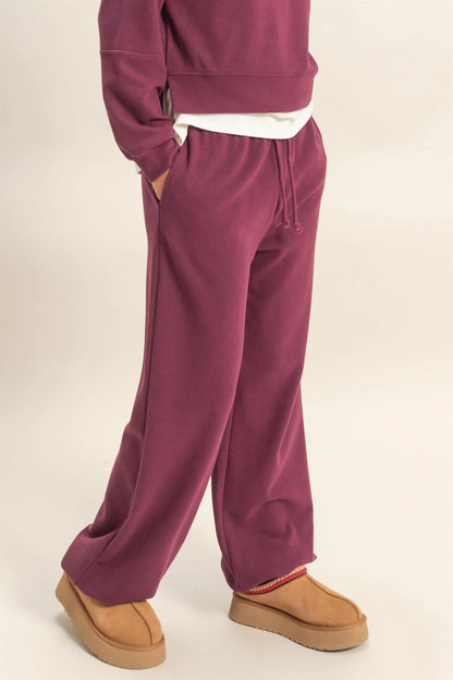 Dark Cherry Soft Ribbed Jogger Pants
