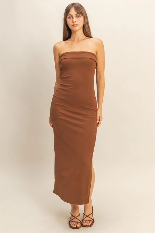 Sleek Straplesss Brown Dresss